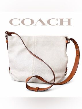 Coach White Pebbled Leather Crossbody with Brown Strap